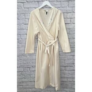 Vintage APOSTROPHE Sears Lightweight Fleece Robe Cream Floral Size L Belted